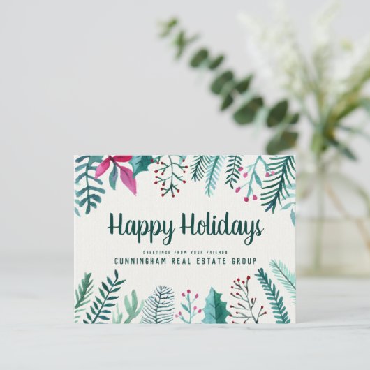 Waterverf Holly Foliage | Vakantiegroet Briefkaart (Staand voorkant)
