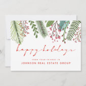 Waterverf Holly Foliage| Vakantiegroet Feestdagenkaart (Voorkant)