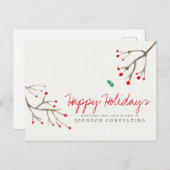 Waterverf Holly Foliage | Vakantiegroet Feestdagenkaart (Voorkant / Achterkant)