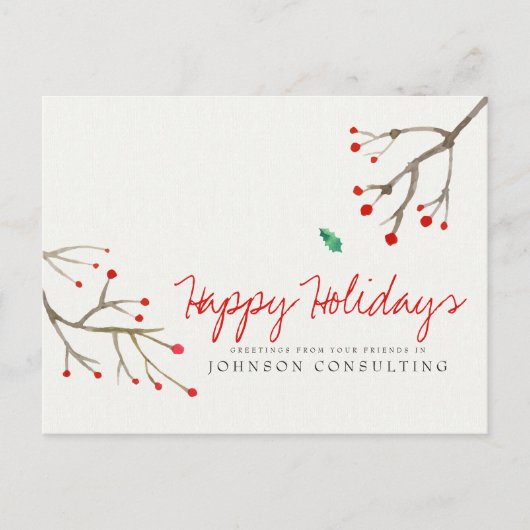 Waterverf Holly Foliage | Vakantiegroet Feestdagenkaart (Voorkant)