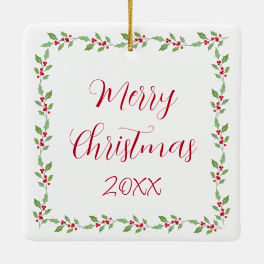 Waterverf Holly Garland Keramisch Ornament (Achterkant)