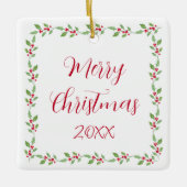 Waterverf Holly Garland Keramisch Ornament (Voorkant)