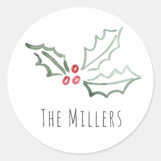 Waterverf Holly gepersonaliseerde kerstvakantie Ronde Sticker (Voorkant)