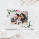 Waterverf Holly Greenery Foto Merry Kerstmis Feestdagenkaart<br><div class="desc">Vrolijk kerstfeest! Verstuur je familie en vrienden met dit aanpasbare waterverf kerstbriefkaart. Het kenmerkt de illustraties van de waterverf van hollies en feestelijke groen. Personaliseer me door een landschapsfoto en uw teksten toe te voegen. Dit waterverf kerstfoto-briefkaart is beschikbaar in andere kartonnen dozen.</div>