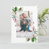 Waterverf Holly Greenery Green Foto Feestdagenkaart (Staand voorkant)