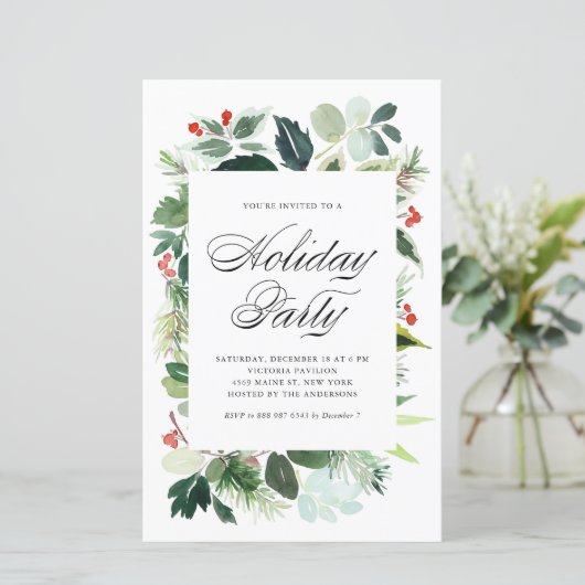 Waterverf Holly Greenery Holiday (Staand voorkant)