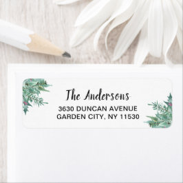 Waterverf Holly Greenery-kerstnamenadres Etiket