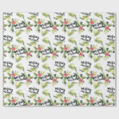 Waterverf Holly Greenery Pattern Vrolijk Kerstfees Cadeaupapier (Vlak)