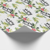 Waterverf Holly Greenery Pattern Vrolijk Kerstfees Cadeaupapier (Hoek)