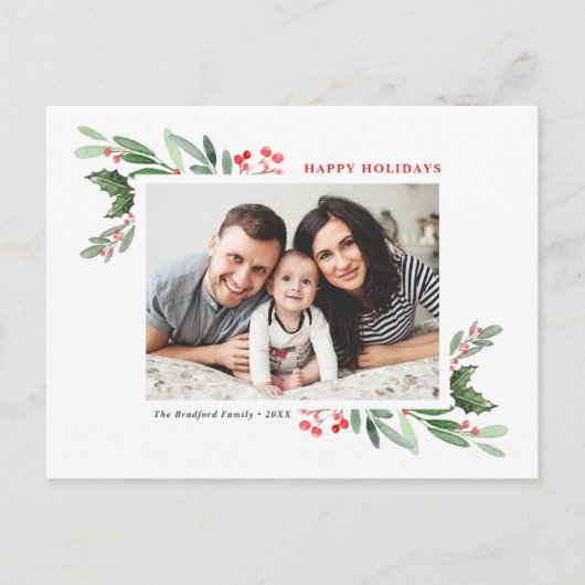 Waterverf Holly Greenery Prettige feestdagen (Voorkant)