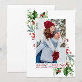 Waterverf Holly Greenery Season's Groeten Rood Feestdagenkaart (Voorkant / Achterkant)