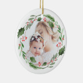 Waterverf Holly Greenery Wreath kerstfoto Keramisch Ornament (Rechts)