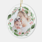 Waterverf Holly Greenery Wreath kerstfoto Keramisch Ornament (Links)