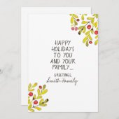 Waterverf Holly Happy Holiday Greetings Feestdagenkaart (Voorkant / Achterkant)