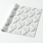 Waterverf Holly Holiday Cadeaupapier (Uitgerold)