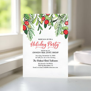 Waterverf Holly Holiday Party Uitnodiging