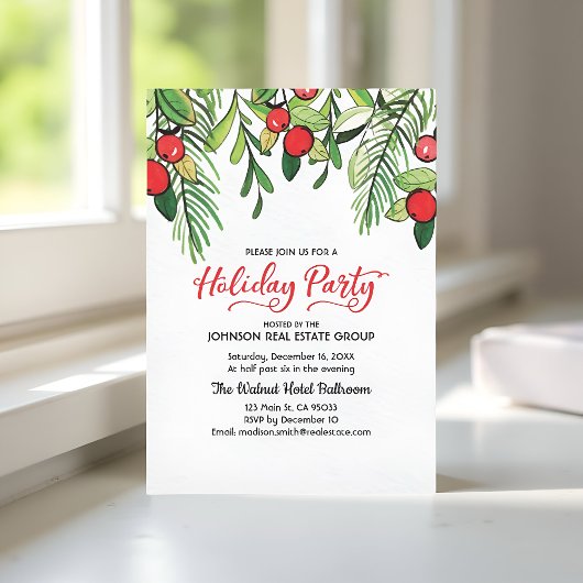 Waterverf Holly Holiday Party Uitnodiging