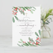 Waterverf Holly Jolly-kerstcommunie Kaart (Staand voorkant)