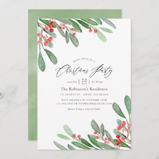 Waterverf Holly Jolly Kerstfeest Kaart (Voorkant / Achterkant)