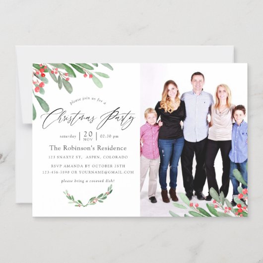 Waterverf Holly Jolly Kerstfeest Magnetische Uitnodiging (Voorkant)