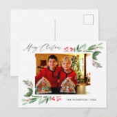 Waterverf Holly Jolly kerstfoto Aankondigingskaart (Voorkant / Achterkant)