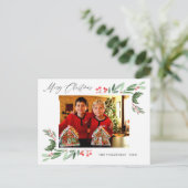 Waterverf Holly Jolly kerstfoto Aankondigingskaart (Staand voorkant)