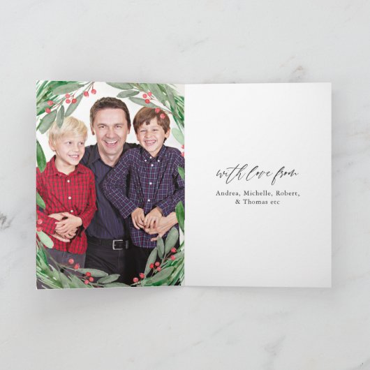 Waterverf Holly Jolly kerstfoto Feestdagen Kaart (Binnen)