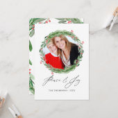 Waterverf Holly Jolly kerstfoto Kaart (Voorkant / Achterkant in situ)