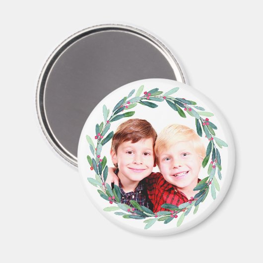 Waterverf Holly Jolly kerstfoto Magneet (Voorkant / Achterkant)