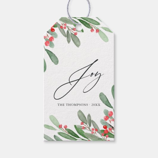 Waterverf Holly Jolly Kerstkerst Cadeaulabel (Voorkant)