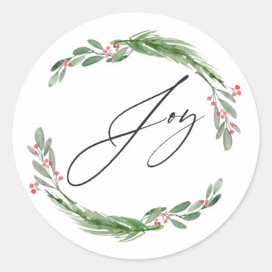 Waterverf Holly Jolly Kerstkerst Ronde Sticker (Voorkant)