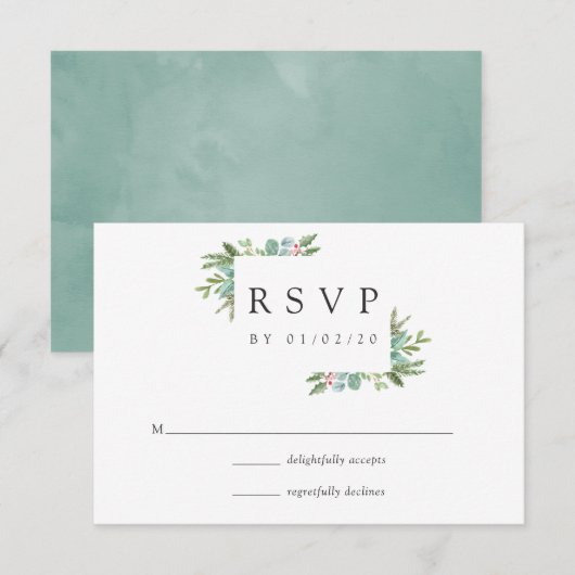 Waterverf Holly kerstbruiloft RSVP (Voorkant / Achterkant)