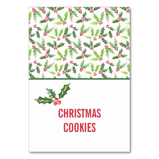 Waterverf Holly kerstbuffet voedseletiketten Kaart (Voorkant)