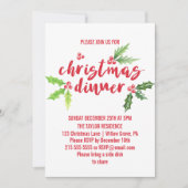 Waterverf Holly Kerstdiner Kaart (Voorkant)