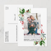 Waterverf Holly Kerstfeest Greenery Foto Briefkaart (Voorkant / Achterkant)