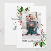 Waterverf Holly Kerstfeest Greenery Foto Feestdagenkaart (Voorkant / Achterkant)