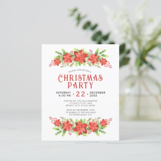 Waterverf Holly kerstfeestelijke uitnodiging (Staand voorkant)