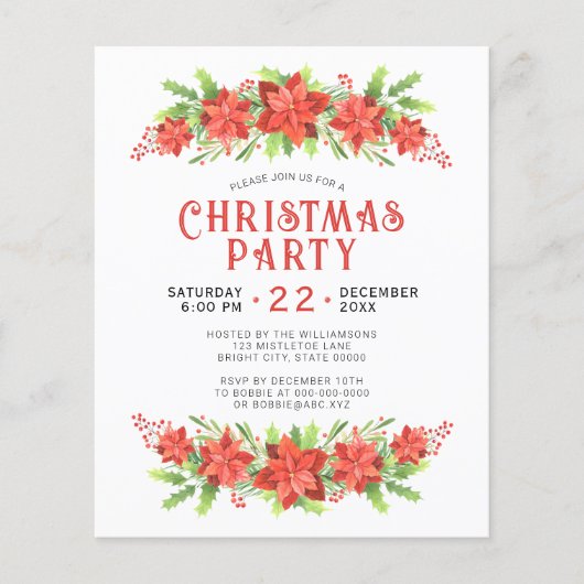 Waterverf Holly kerstfeestelijke uitnodiging (Voorkant)