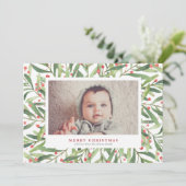 Waterverf Holly-kerstfotokaart Feestdagenkaart (Staand voorkant)