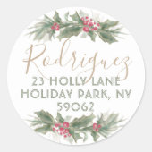 Waterverf Holly-kerstlabel Ronde Sticker (Voorkant)
