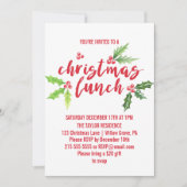 Waterverf Holly Kerstlunch Kaart (Voorkant)