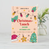 Waterverf Holly Kerstlunch uitnodiging (Staand voorkant)