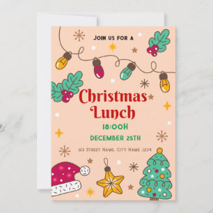 Waterverf Holly Kerstlunch uitnodiging