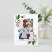 Waterverf Holly Kerstmis Groen Paar Foto Briefkaart (Staand voorkant)