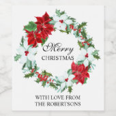 Waterverf Holly | Kerstmis in Poinsettia Wijn Etiket (Enkel label)