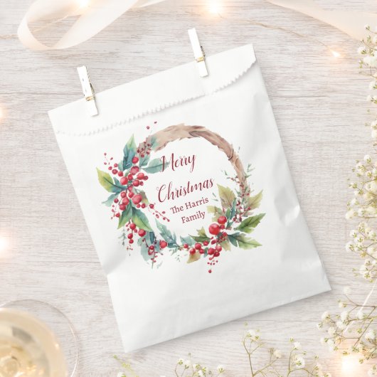 Waterverf holly krans gepersonaliseerde kerst bedankzakje (Geknipt)