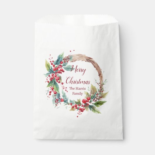 Waterverf holly krans gepersonaliseerde kerst bedankzakje (Voorkant)