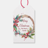 Waterverf holly krans gepersonaliseerde kerst cadeaulabel (Voorkant)