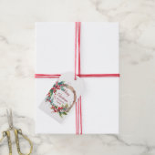 Waterverf holly krans gepersonaliseerde kerst cadeaulabel (Met Touw)