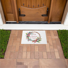 Waterverf holly krans gepersonaliseerde kerst deurmat